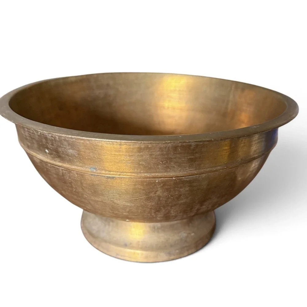 Vintage Heavy Brass Flared Pedestal Ridged Bowl Centerpiece 4.5